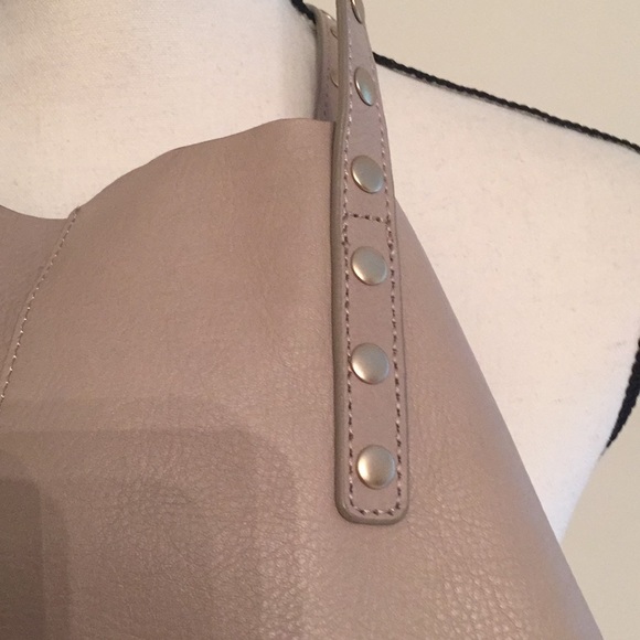 Price Drop! Levity Beige Leather Crossbody Tote Golden Studs - Picture 2 of 7